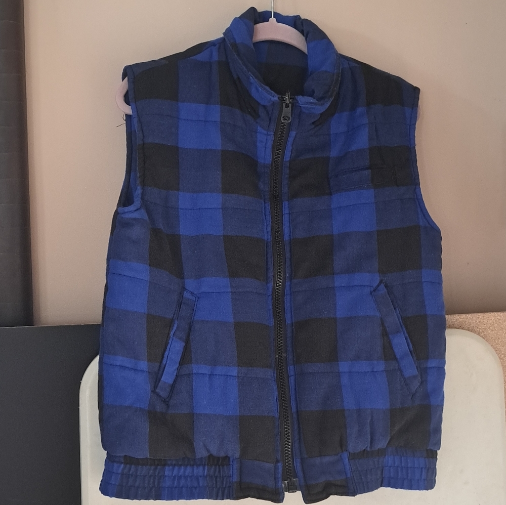 Unisex Reversible Branded Lion Blue Buffalo Plaid Vest sz S